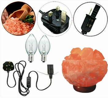 ff2 Himalayan Natural Rock Salt Fire Bowl Salt Lamp UK Switch Cable +2 FREE Bulbs Mother Day Gift