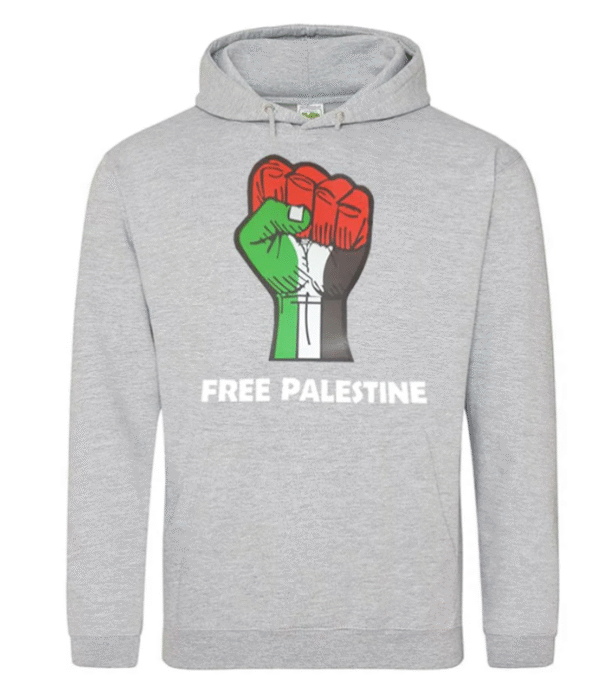 front grey Free Palestine Hoodie