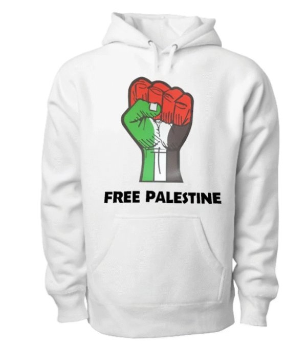 front whithe Free Palestine Hoodie