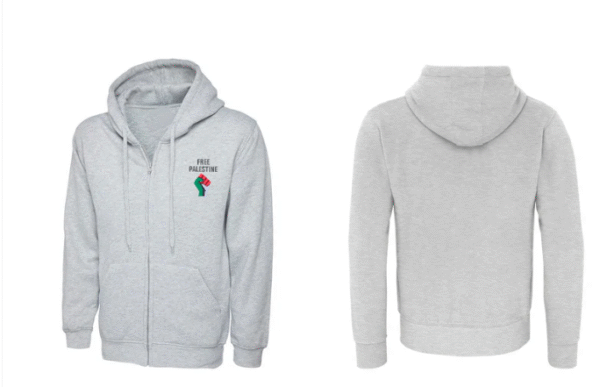 Zip Hoodie With Free Palestine Embroidered