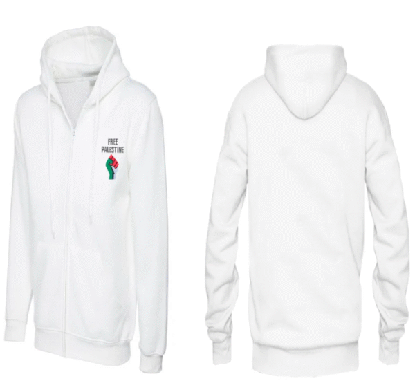 Zip Hoodie With Free Palestine Embroidered