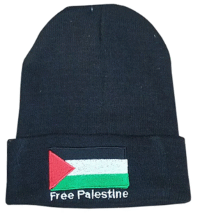 Free Palestine Cuffed Beanie Knit Hat Black Flag