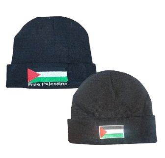 hat2 Free Palestine Cuffed Beanie Knit Hat Black Flag