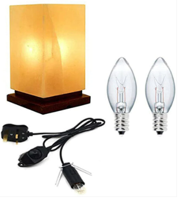 r5 Himalayan Rectangular Shape Crystal Salt Lamp UK Switch Cable +2 FREE Bulbs Mother's Day Gift