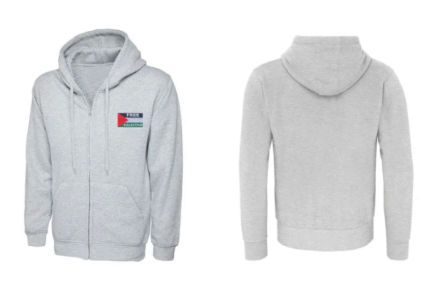 zip grey Zip Hoodie With Free Palestine Embroidered Flag Patch
