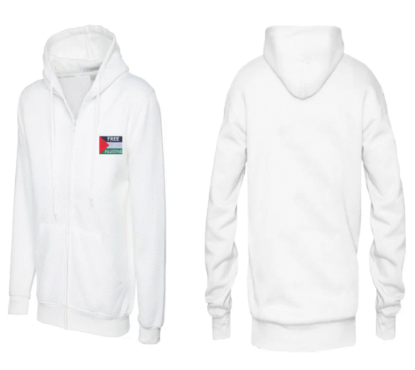 zipwhite Zip Hoodie With Free Palestine Embroidered Flag Patch