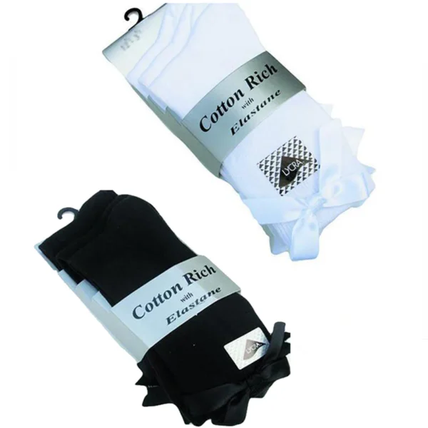 3_x_Pairs_Girls_Dress_Ankle_Socks_With_a_Bow_Cotton_Rich_Black_White1 3 Pairs Ankle Socks With a Bow Cotton Rich Black & White