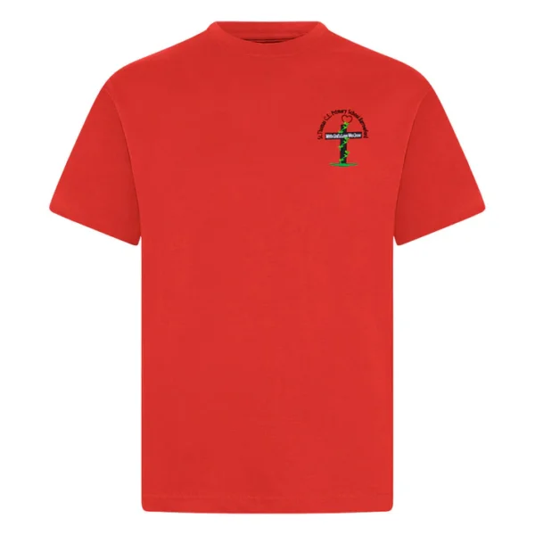 BT3086-RED-FRONT-LORES_copy (1) St Thomas Red PE Shirt