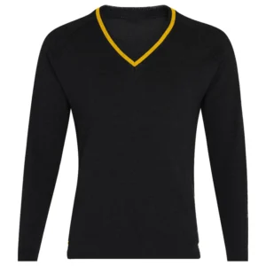 GREY-YELLOW-STRIPE-FRONT-LORES (1) Park High V Neck Jumper 100% Cotton