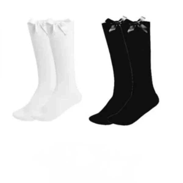 3 Pairs Knee High Bow Socks Black & White